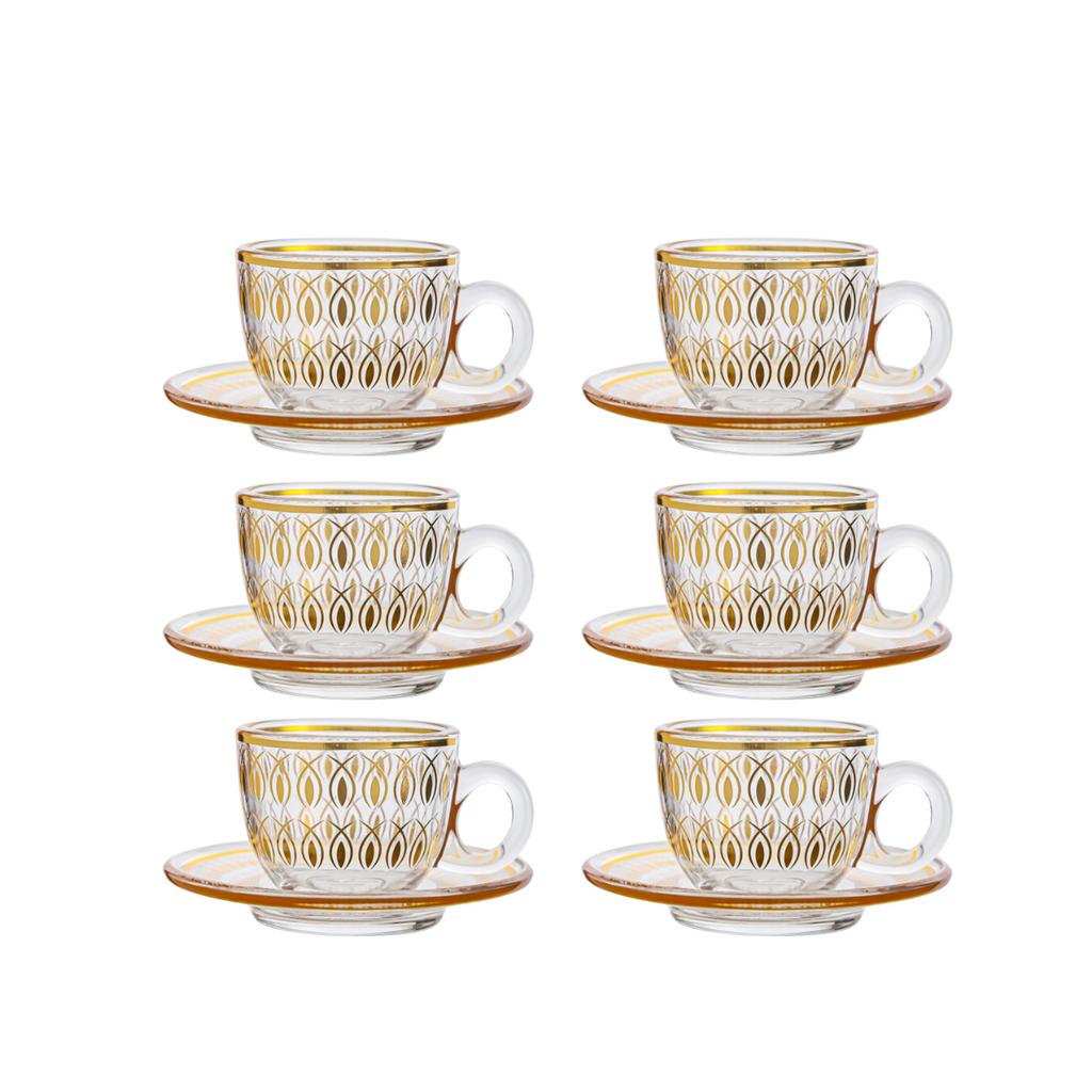 6 Pièces Style Européen Bordure Dorée Mini Tasses à Café en Verre Mug Luxe Léger Set de Tasses à Thé de l'Après-midi Ustensiles de Boisson Ménagers