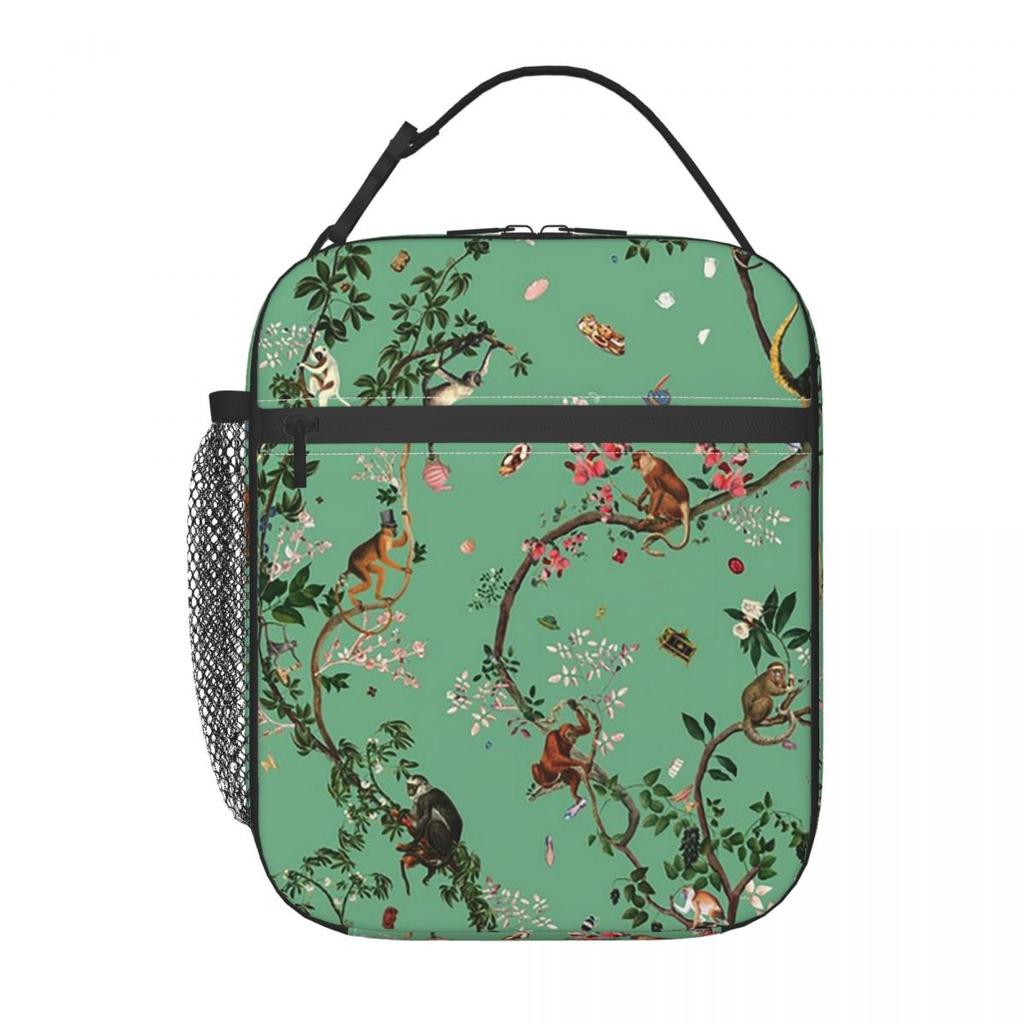 Monkey World Green Insulated Lunch Bag for Kids School Cooler Thermal Food Box Tote Leakproof Lunch Boxes Container