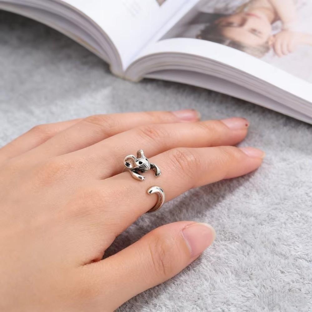 Funny Retro Mouse Ring Silver Animal Ring Cute Open Ring  Women