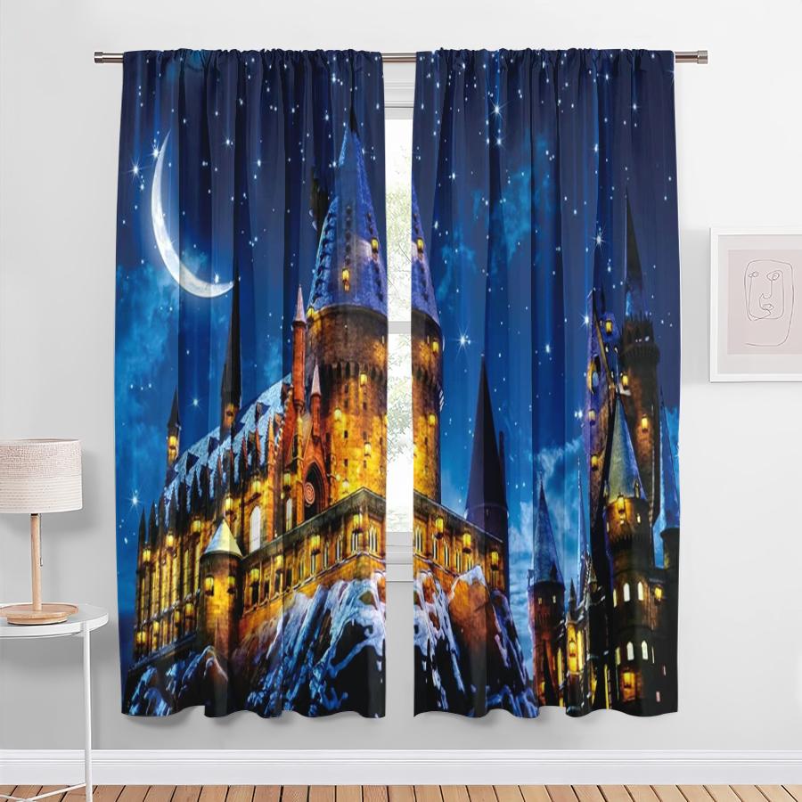 

Luxury Darkstyle Castle Curtains Light Gorgeous Design Suitable Bedrooms Rodpocket Decorative Made Of Polyester Bedroom Decor W100*H70(CM)-Grommet top&1PCS
