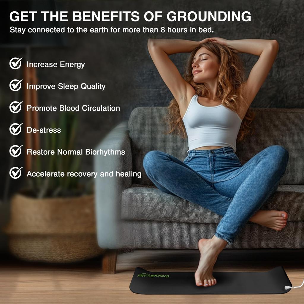 Erdungsmatte für Schlaf, Energie, Schmerzlinderung, Entzündungen, Gleichgewicht, rutschfeste Erdungsmatratze aus PU-Leder mit Erdungskabel, leitfähiger Kohlenstoff