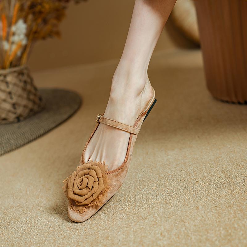 

Fashion 2025 NEW Summer Mules Women Sandals Shoes for Women Square Toe Low Heel Women Slippers Cover Toe Slingback Green Sandals 43