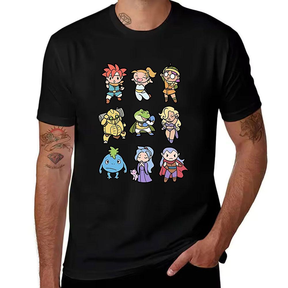 Unisexs Cotton Tshirt Chrono Trigger Cute Chibi Characters Print Retro Rpg Game Fans Casual Short Sleeve Tee