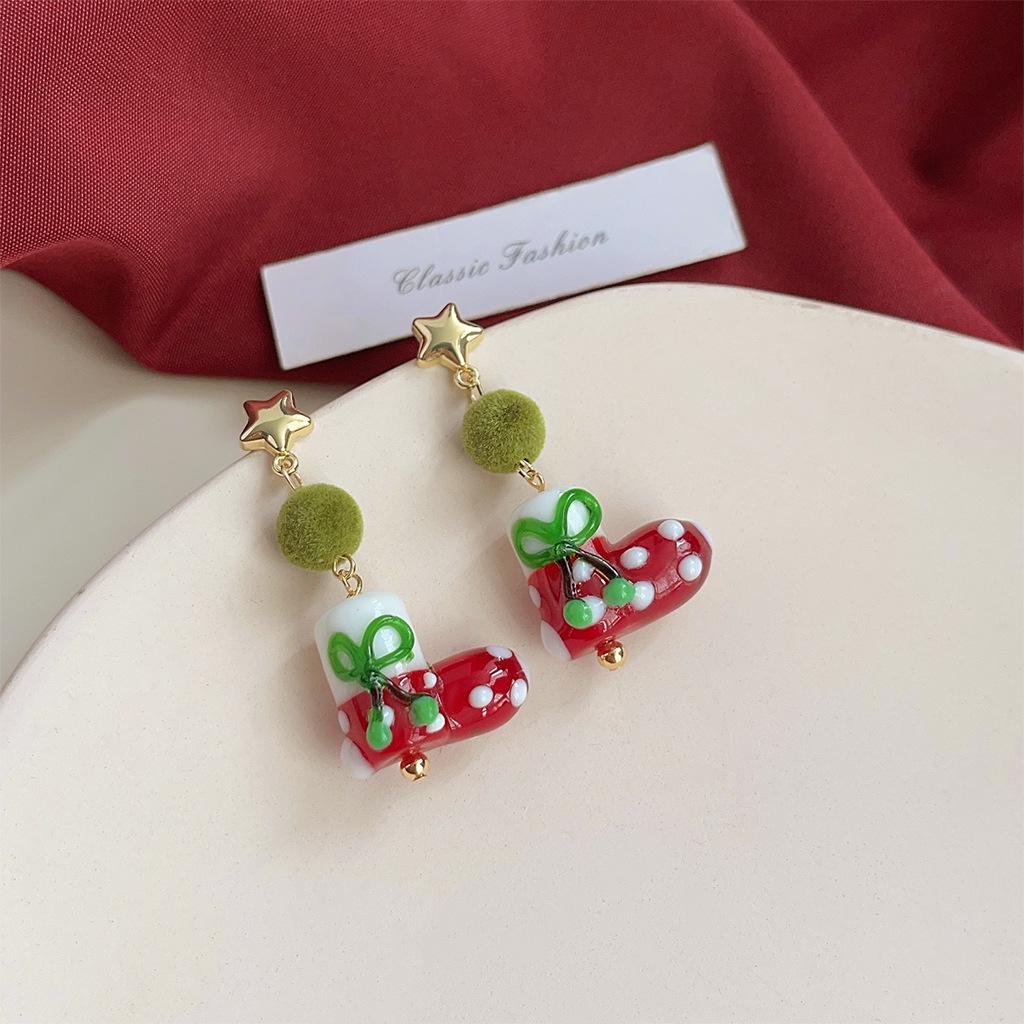 Christmas Bell & Tree Drip Oil Stud Earrings - Cute Niche Design for Women