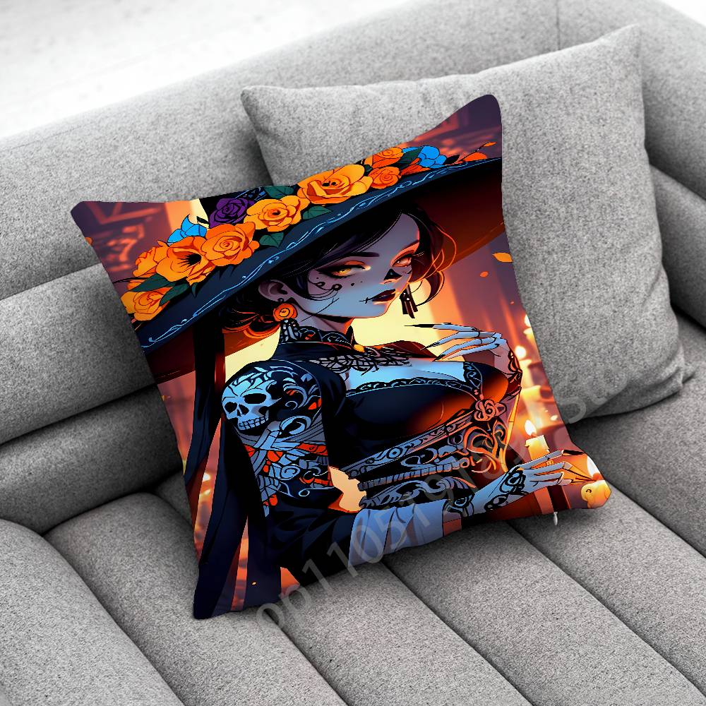 Mexico Skull Girl Catrina Rose Throw Pillow Case For 50x50cm 30x30cm 55x55cm 45x45cm 40x40cm Square Bed Pillowcase Cover