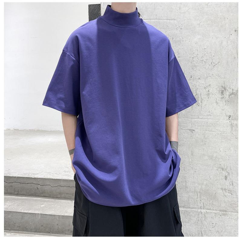 Mens Loose Solid Color Short Sleeve Basic Casual Bottoming T Shirt