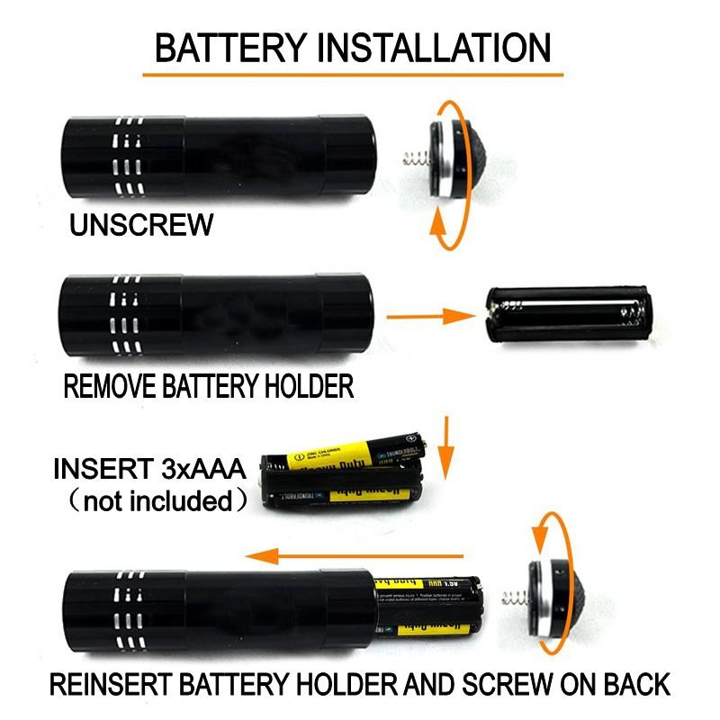 Be Prepared for Outdoor Adventures with Mini Line 9 LED UV Flashlight- Waterproof Aluminum Tactical Lighting Tool with 4.5V Lamp