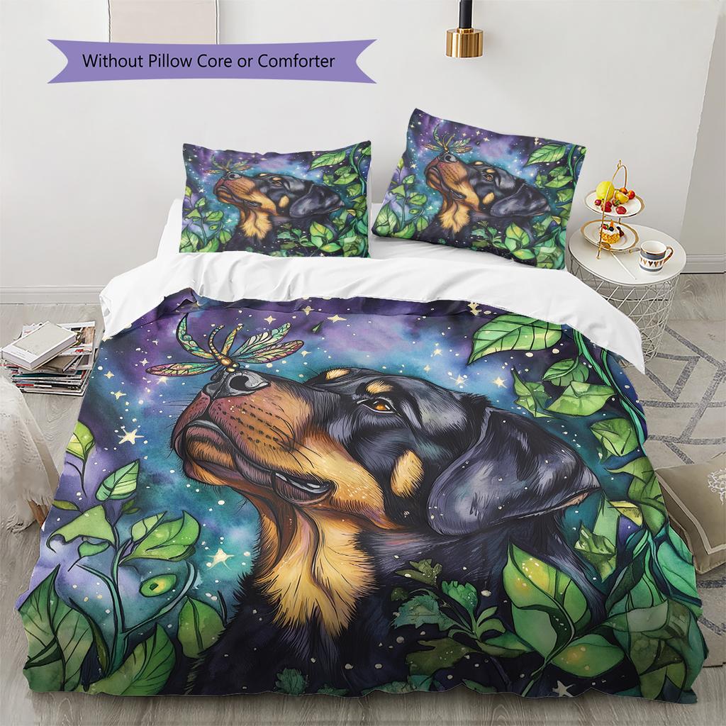 Watercolor Dog Pattern Bedding Quilt Set Home Decoration Gift (1 * duvet cover + 2 * pillowcase without core)