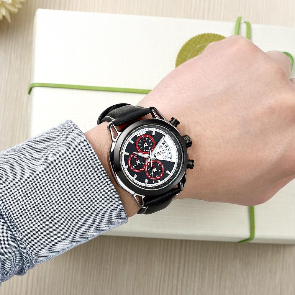 Creative MEGIR Chronograph Pánské hodinky Relogio Masculino Módní Kožené Quartz náramkové hodinky Pánské Clock Hour Army vojenské hodinky