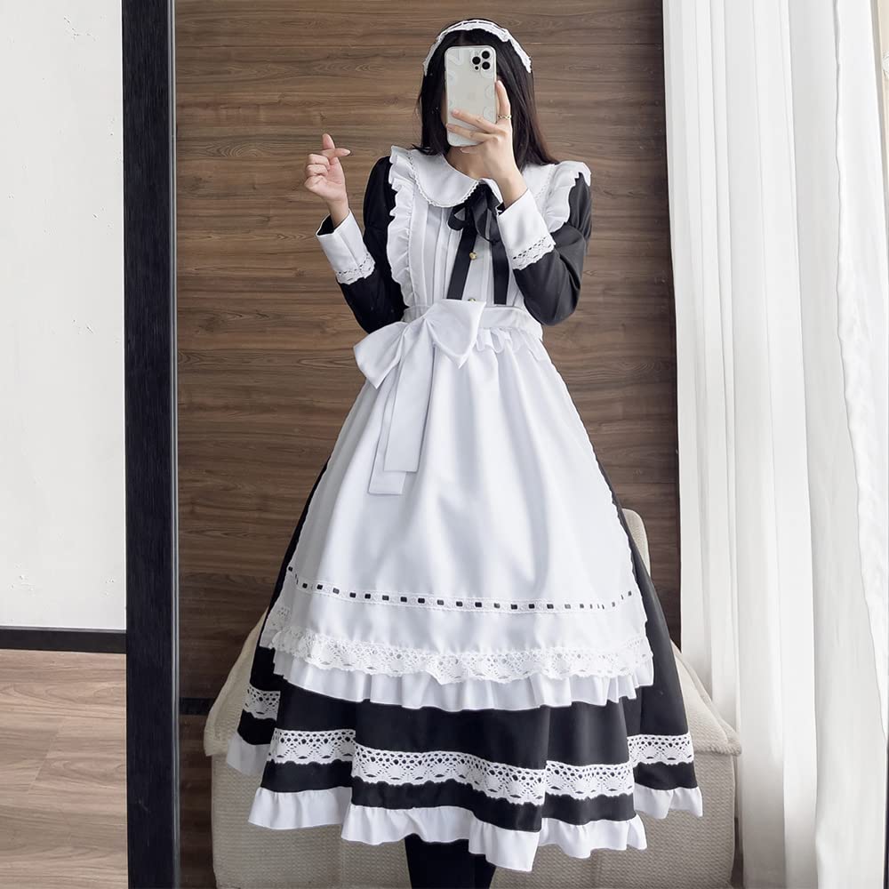 YAISHN Maid Cute Gothic Lolita Authentic Long Halloween Long Bow Performance Set Outfit, Dress, Dress, Popular, Costume, Women's, Cosplay, Sleeves,