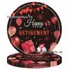 Happy Retirement Red Balloon Party Set: Plates, Tablecloth, Napkins, Decorations
