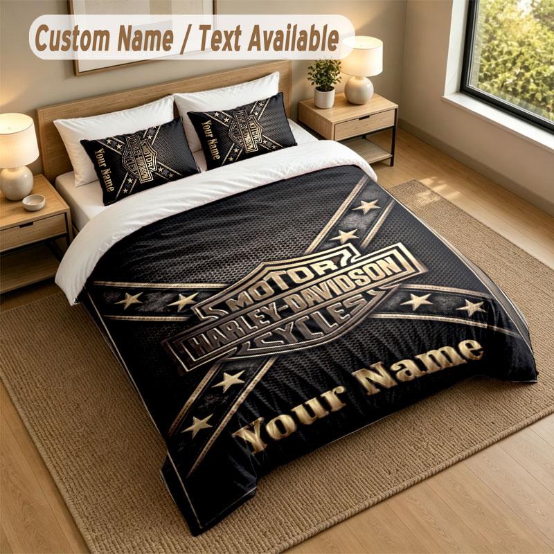 Set Biancheria da Letto 1 Copripiumino 2 Federe Stampa Harley-Davidson Morbido Tessuto per Letto Decorazione Camera da Letto