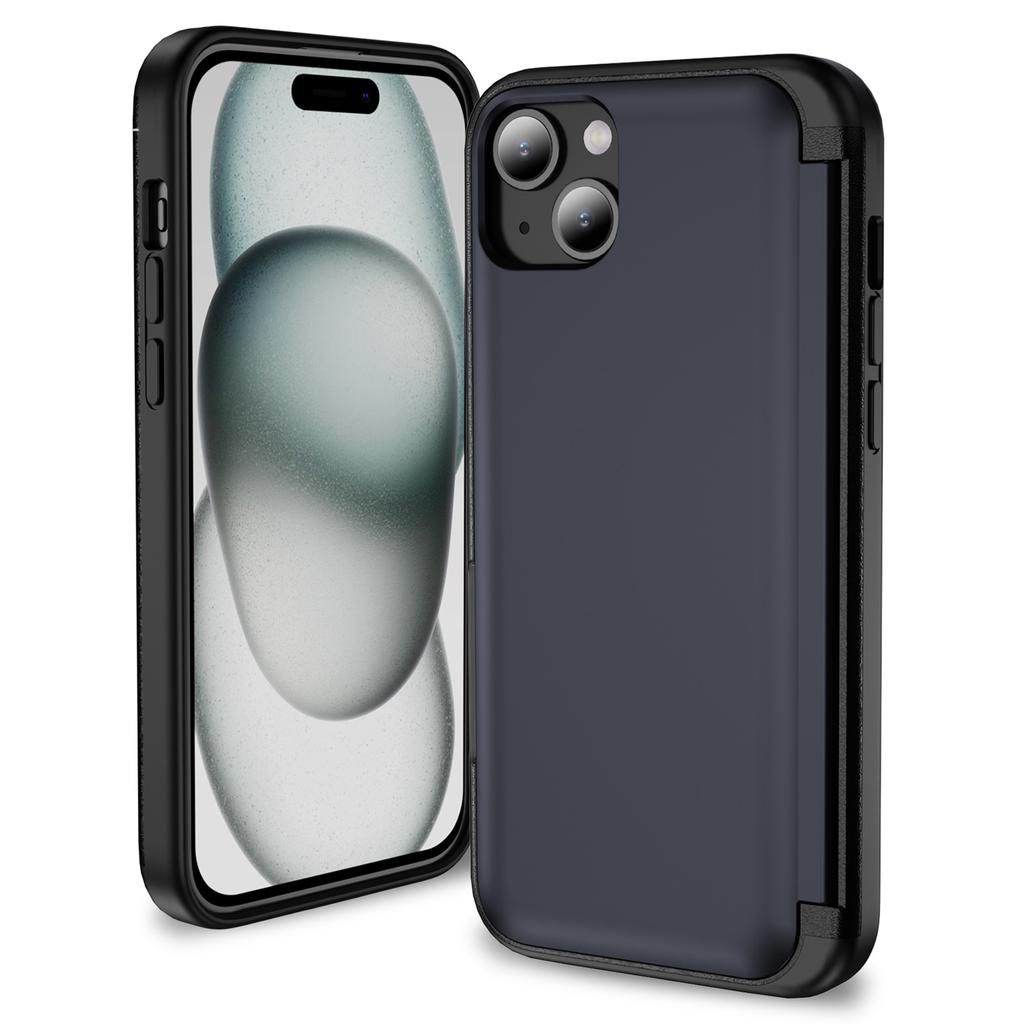 For iPhone 15 Plus Case Flip Kickstand Card Holder TPU+PC Anti-fall Phone Cover