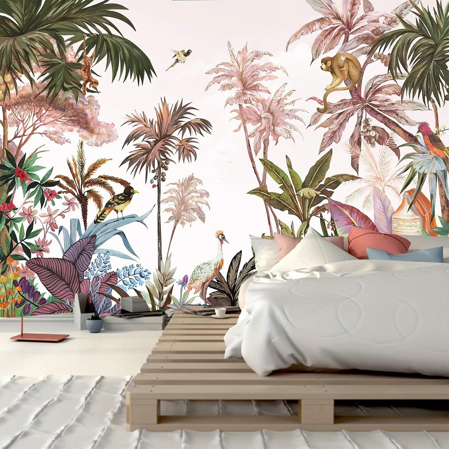 Tropical Jungle Animals Plant Tapestry Wall Hanging, Palm Tree Leaves Rainforest Jungle Nature Room Wall Art Tapestries Forest 70x100CM