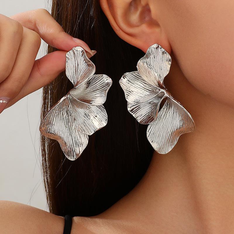 Elegant Floral Metal Multi-layer Stud Earrings for Women
