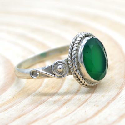 Grüner Onyx 925 Sterling Silber Damenring, Onyx-Edelstein-Ring-Schmuck