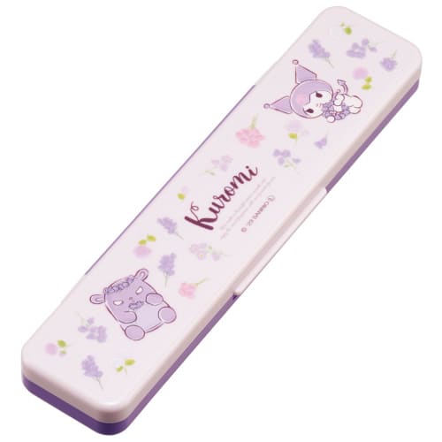 Skater Chopsticks and Spoon Set, Bento Box, Adult, Antibacterial, Combo Set, 18cm, Non-Clinking, Made in Japan, Sanrio Kuromi Flower Wreath Design, CC