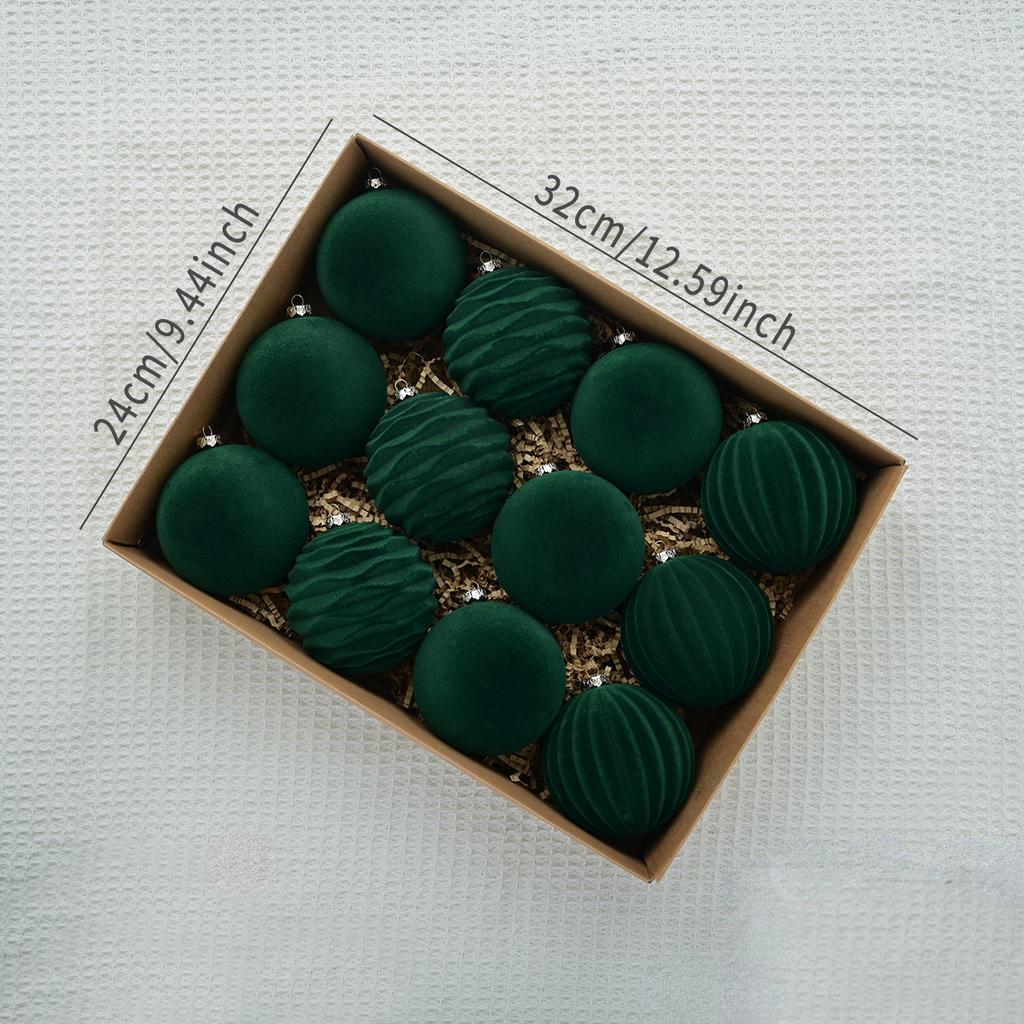 Luxurious 12-Piece Velvet Christmas Tree Decorations - Plush Hanging Balls for Holiday Décor, Feather-Free, Durable Plastic - Festive Ornaments