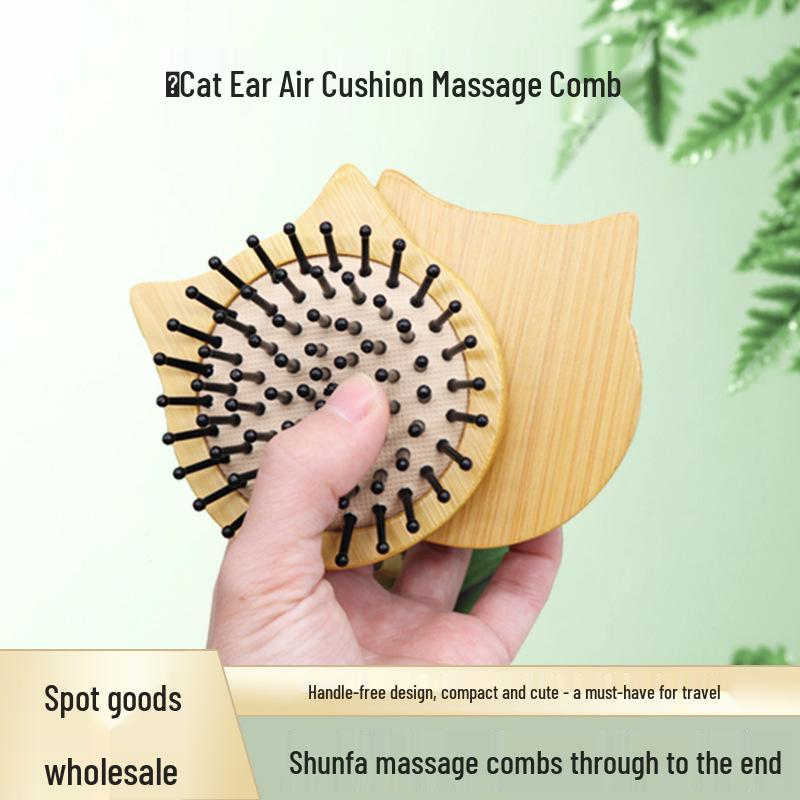 

Mini Bamboo Air Cushion Pocket Comb: Cartoon Design, Women s Portable Massage Comb