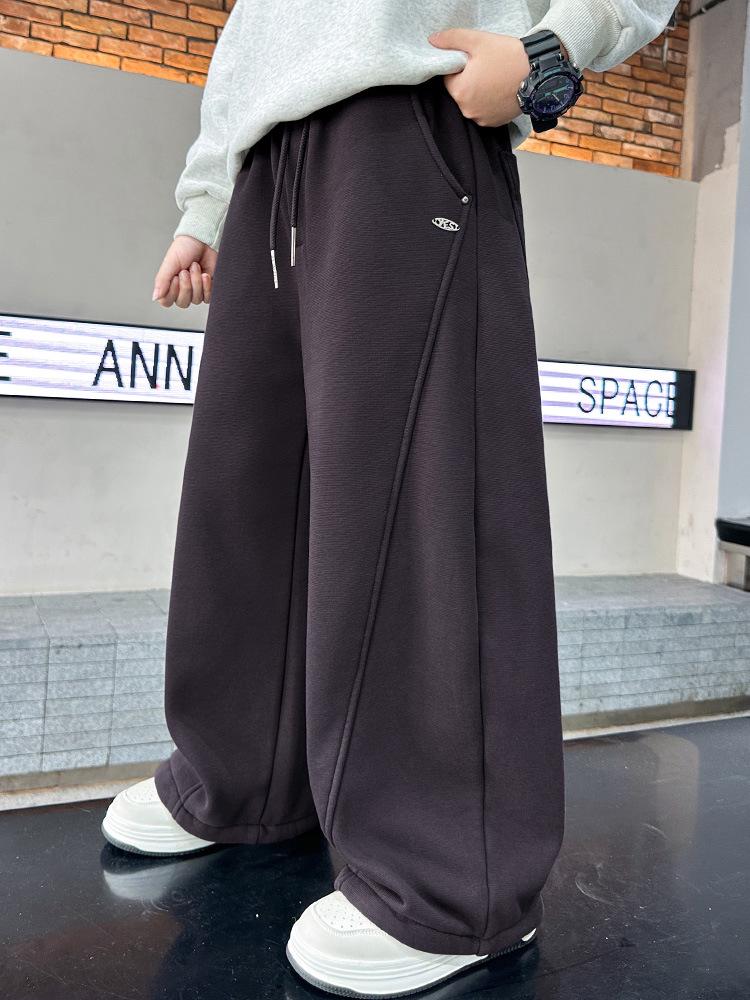 2025 New Boys' Fleece-Lined Thick Trousers: Autumn/Winter Korean-Style Sweatpants for Older Kids