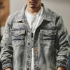 Retro Washed Denim Jacket for Men, Slim Fit Workwear, Casual Top