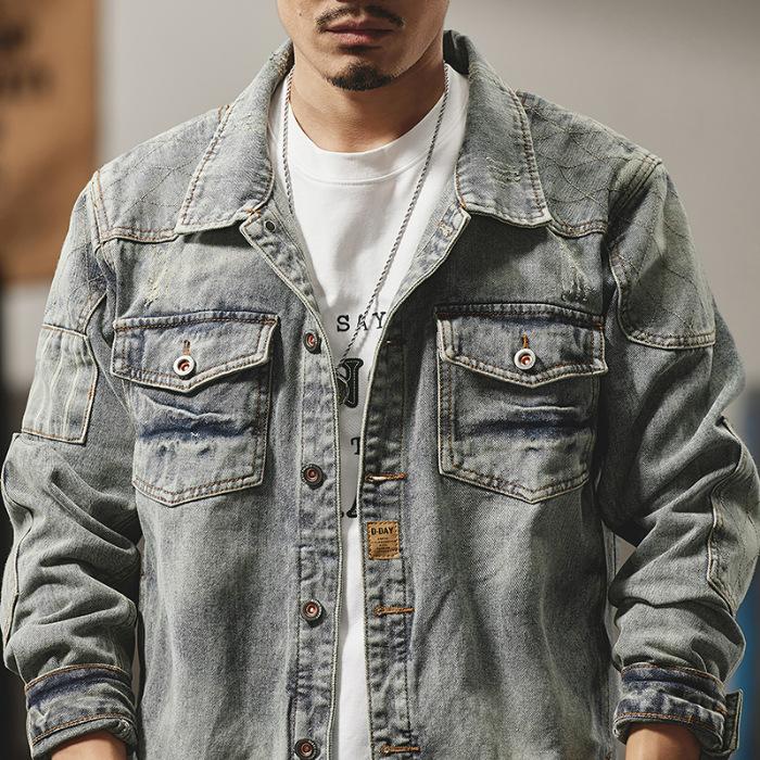 Retro Washed Denim Jacket for Men, Slim Fit Workwear, Casual Top