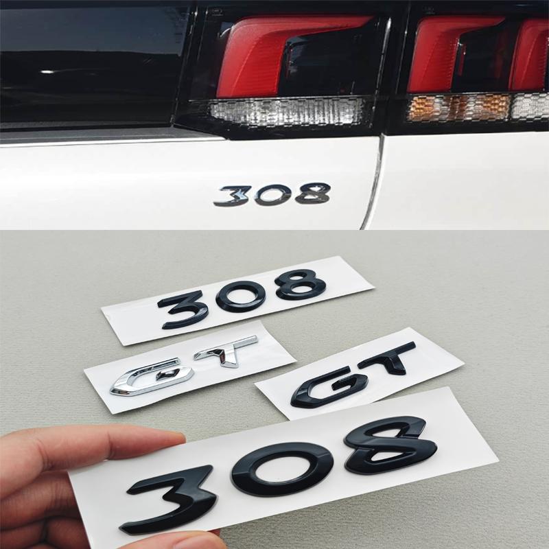 OQUP8 3D ABS Chrome Black Logo 308 GT Emblem Letters Sticker Car Rear Trunk Badge For Peugeot 308 GT SW Line GTI T9 T7 P5 Accessories