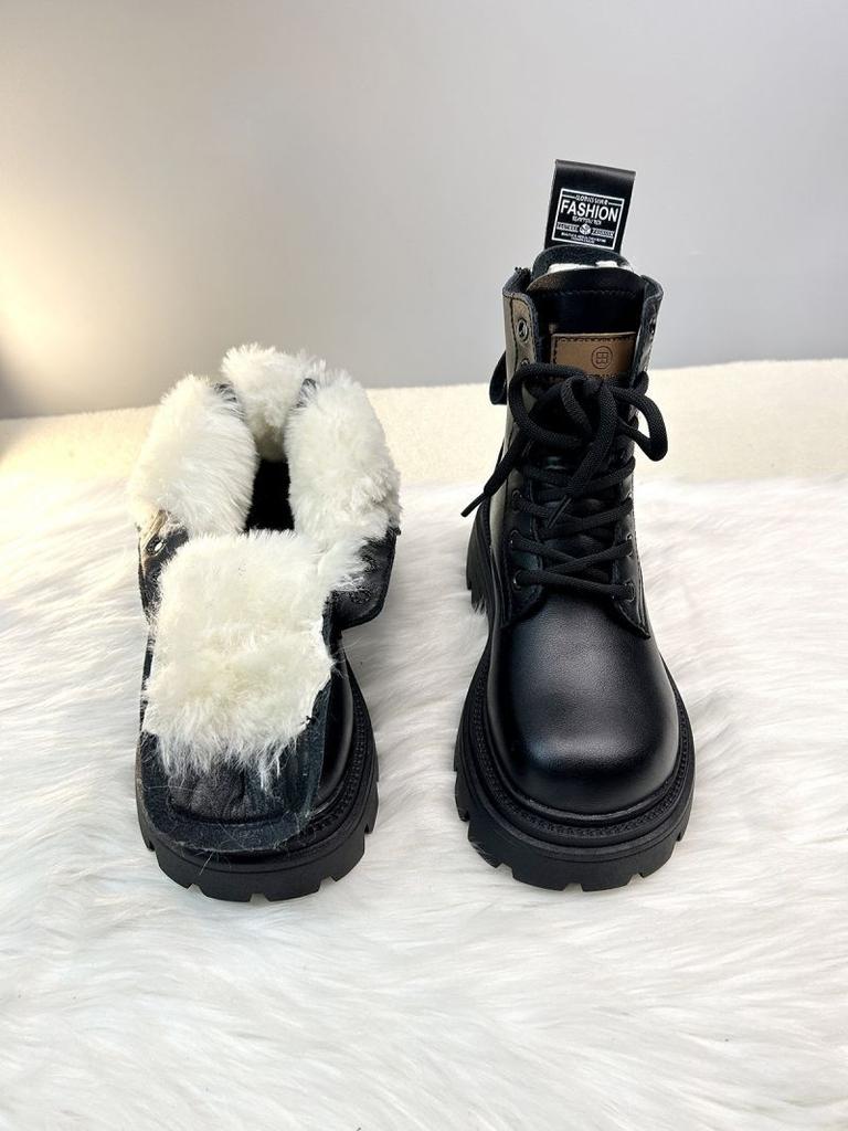 Northeast Cold-resistant Large Cotton Boots Women's Fur Integrated Leather Wool Snow Boots Thick-soled Piled Thickened Warm Martin Boots
