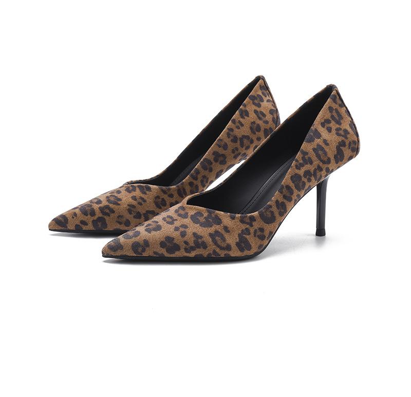 8-Sexy Leopard Print Not Tired Feet Single Shoes Women's Beautiful Pointed Stiletto Suede High Heels