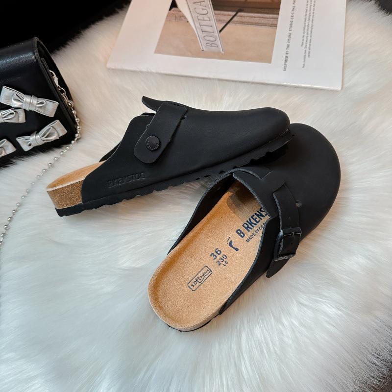 2025 BK Genuine Leather Birkenstock Slip-on Closed Toe Unisex Shoes with New Cork Thick Sole - Casual Outdoor Half Slippers