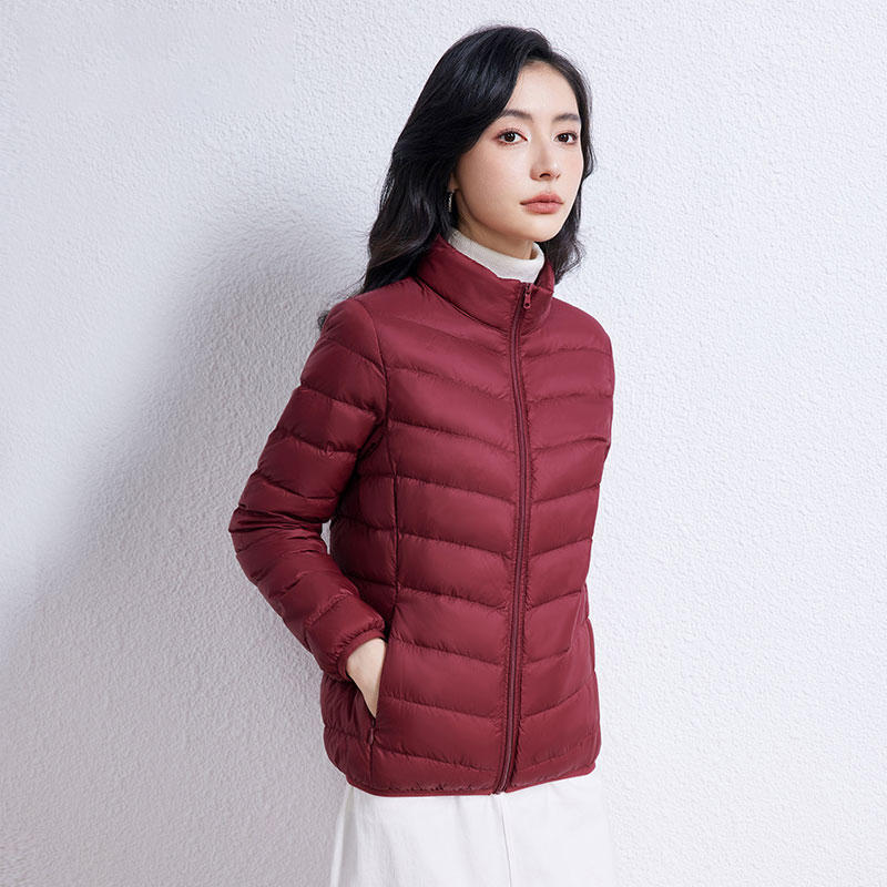 2024 autumn and winter new light and thin down jacket women's short 90 white duck down stand-up collar slim casual large size jacket tide