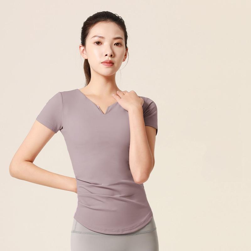 

Бесшовные рубашки для йоги с коротким рукавом, женские быстросохнущие топы для бега, плотные футболки для тренировок в тренажерном зале, женские спортивные футболки для фитнеса, трикотажные изделия L светло-фиолетовый