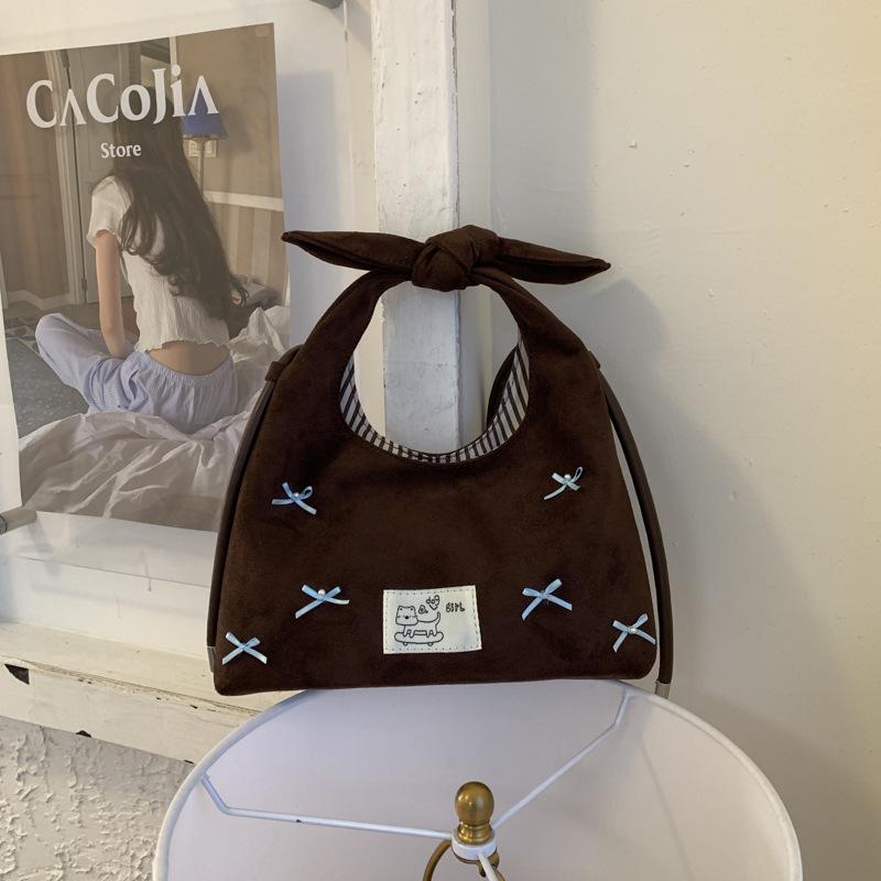 

Bow embroidery women s winter new large-capacity shoulder tote bag student class armpit bag