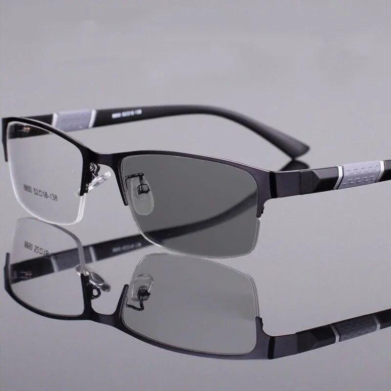Photochrome Myopiebrille für Herren, Vintage, Business, Halbrahmen, Minussichtbrille, männlich, Outdoor, Farbwechsel-Sonnenbrille, 0 bis 4,0