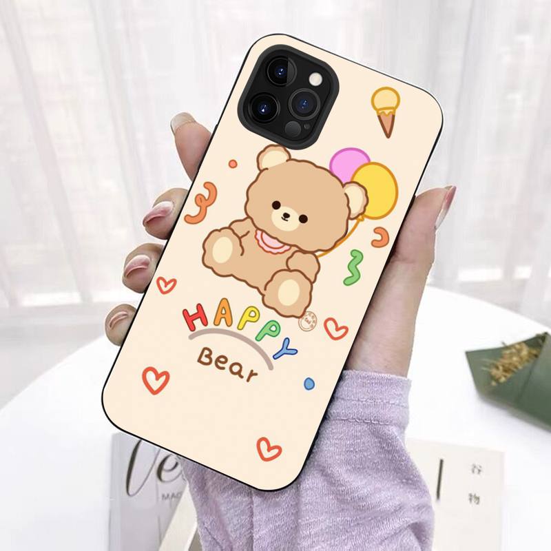 INS Korea Cute Cartoon Happy Bear Phone Case for iPhone 11 12 13 Mini Pro Max 8 7 6 6S Plus X 5 SE 2020 XR XS Funda Case