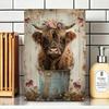 Vintage Highland Cow Floral Metal Sign Rustic Wall Art For Home Garden Outdoor Decor