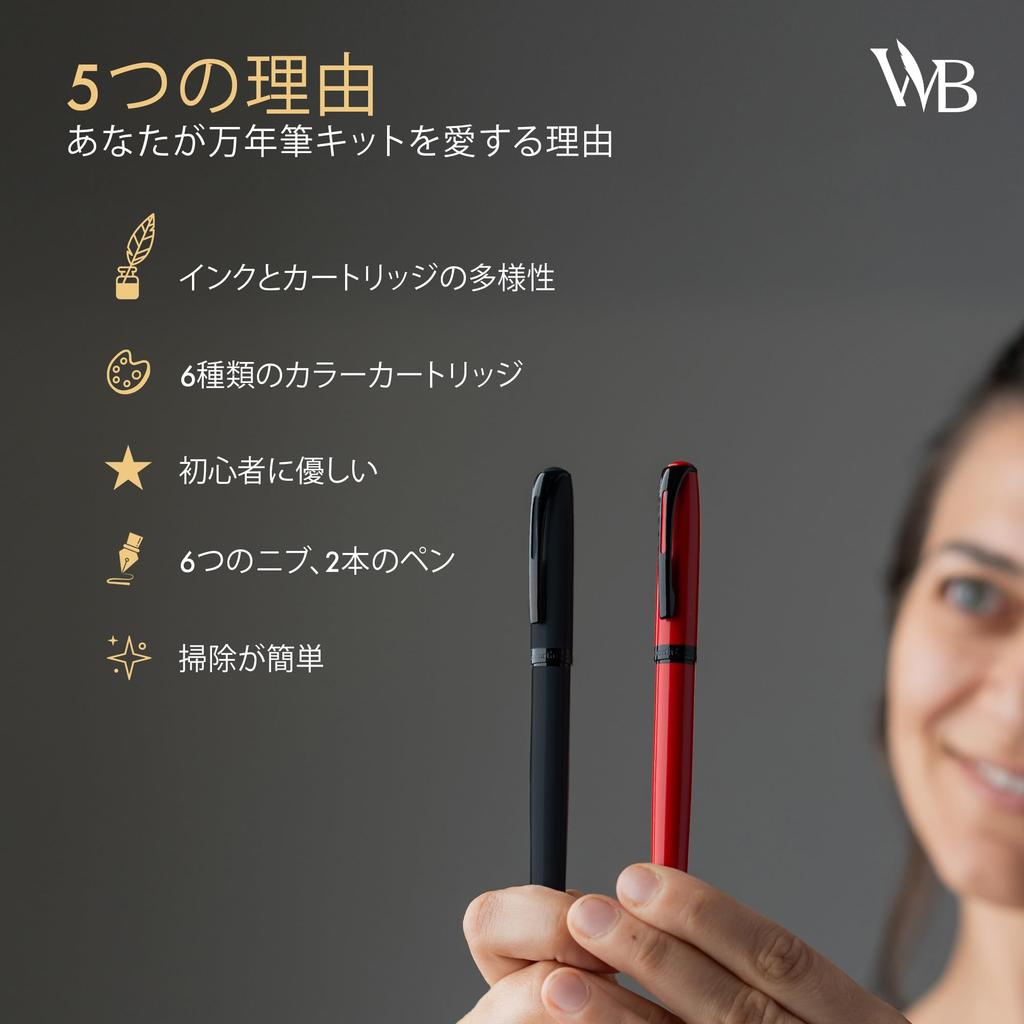 Wordsworth and Black Fountain Pen Set Black Includes 2 18ml Ink 60 Ink Ink Refill 1 Medium 4 Broad and a Brush Pen Fountain Pen Set - - Pens, Bottle,