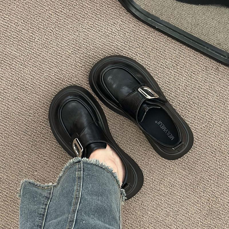 British Versatile Retro Brown Buckle Single Shoes for Women's Spring New Platform Small Leather Shoes for Women