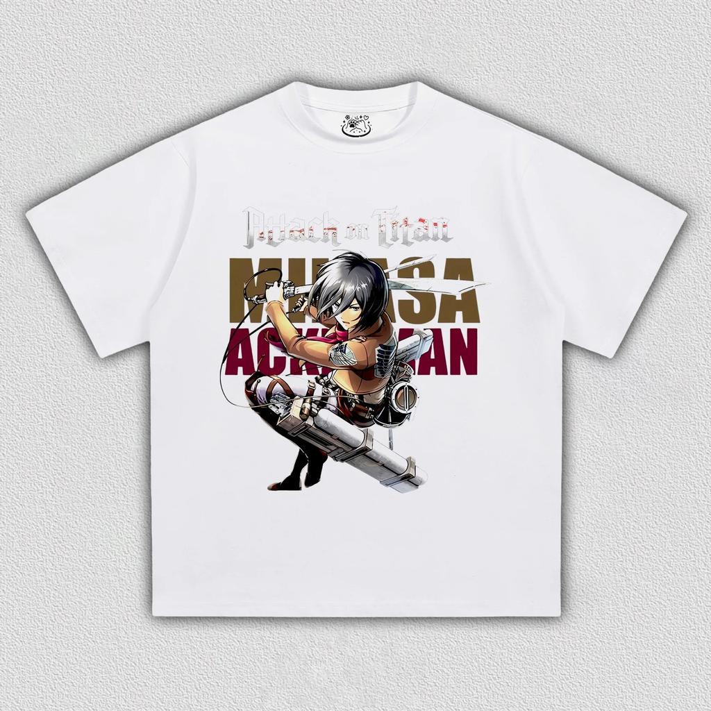 Animekaraktärer Mikasa Ackerman T-shirt Damer Herrar Attack on Titan Tryck Oversized Herr Dammode Streetwear hög kvalitet