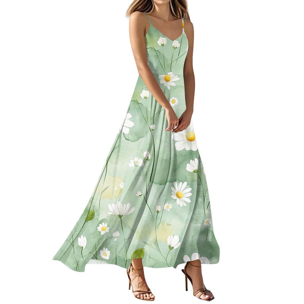 Women's Summer Casual Fashion Print Dresses V-Neck Sleeveless Dresses