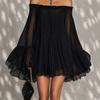 Xia's New Black One-word Shoulder Halter Pleated Lantern Sleeve Mini Fashion Dress