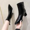 2026  Autumn Winter Fashion Pointed Toe Ankle Boots Women Zippers Thick Heels Shoes Street Style Banquet Party Short Botas Mujer