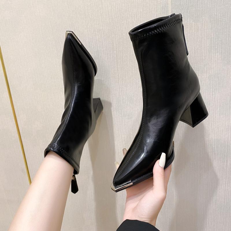 2026 Autumn Winter Fashion Pointed Toe Ankle Boots Women Zippers Thick Heels Shoes Street Style Banquet Party Short Botas Mujer