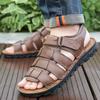 Men's Leather Sandals Breathable Hollow Out Outdoor Casual Beach Shoes Summer New Comfort Men Walking Shoes