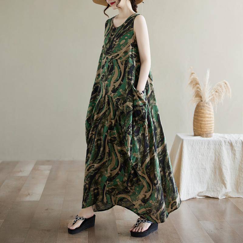 DIMANAF 2025 Summer Women Plus Size Loose Dress Basic Sleeveless Casual Long Vintage Dress New Oversized