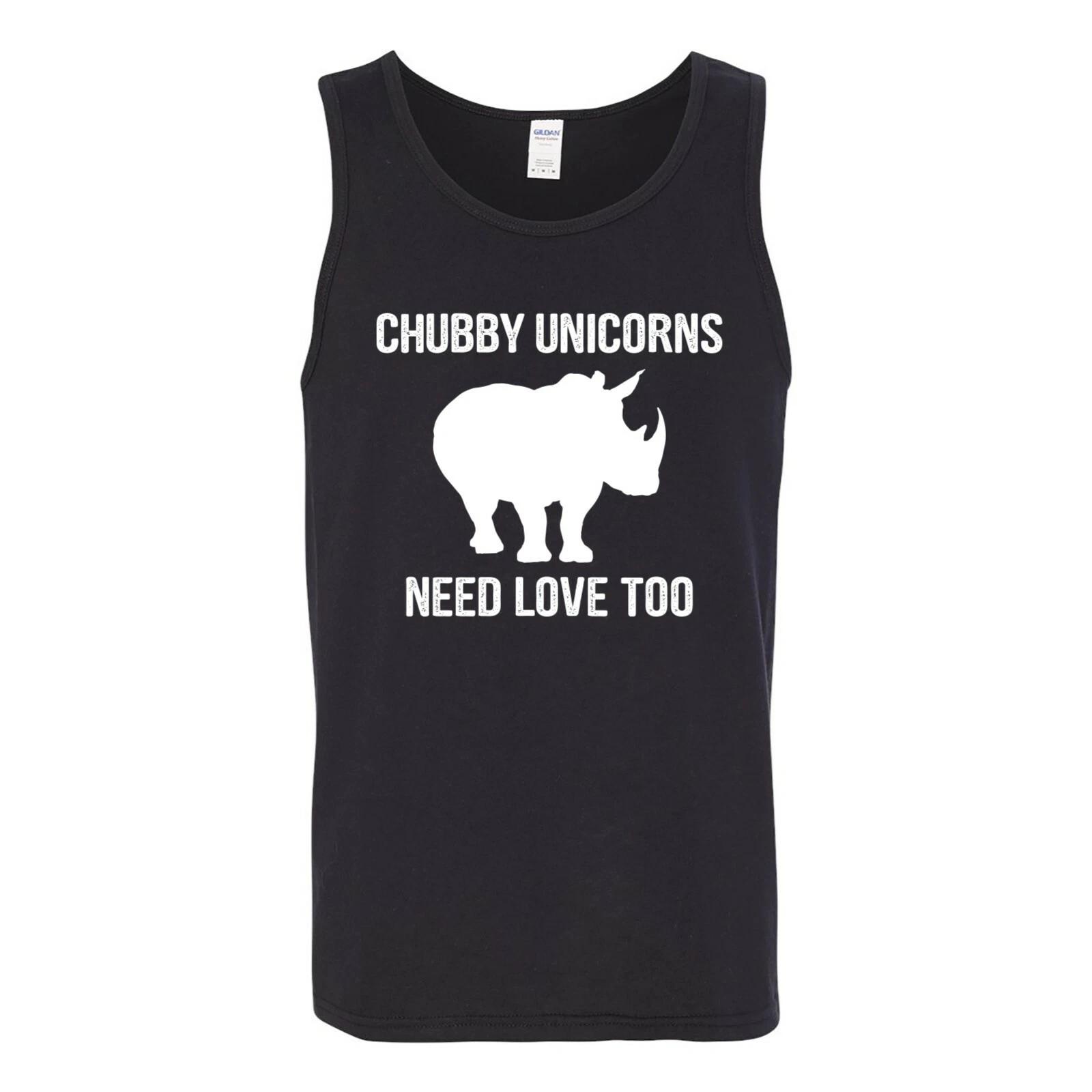 Chubby Unicorns Need Love Too - Funny Rhino Gym Workout Tank Top - Black L