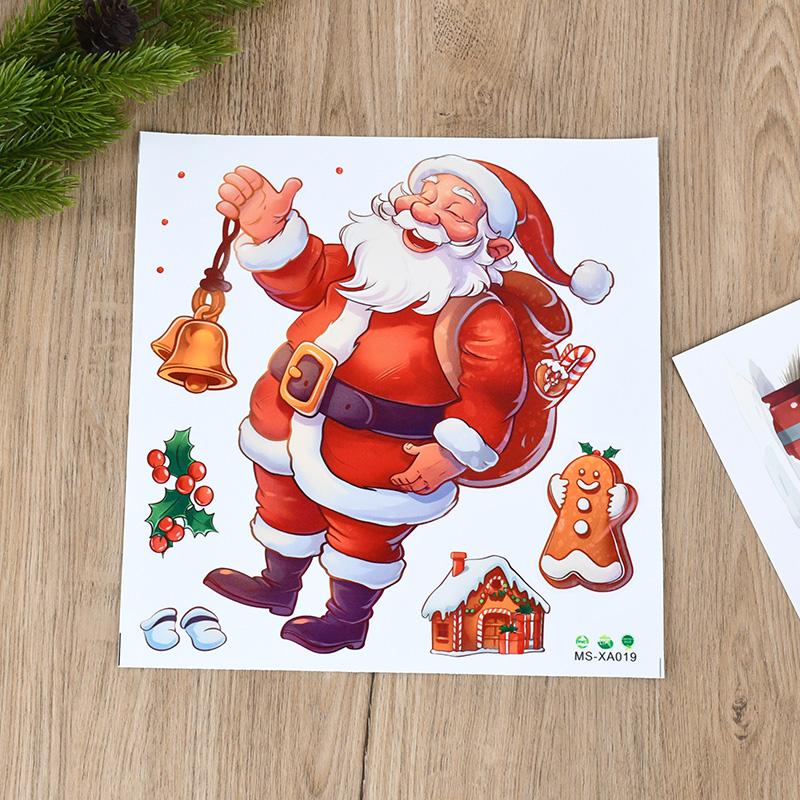 Cartoon Christmas Window Sticker Decoration 2025 New Year Snowman Santa Claus Home Kids Room Wall Glass Static Sticker Removable