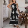 Women's Casual Spring And Summer Loose Printed Contrast Color  Neck Sleeveless Dress