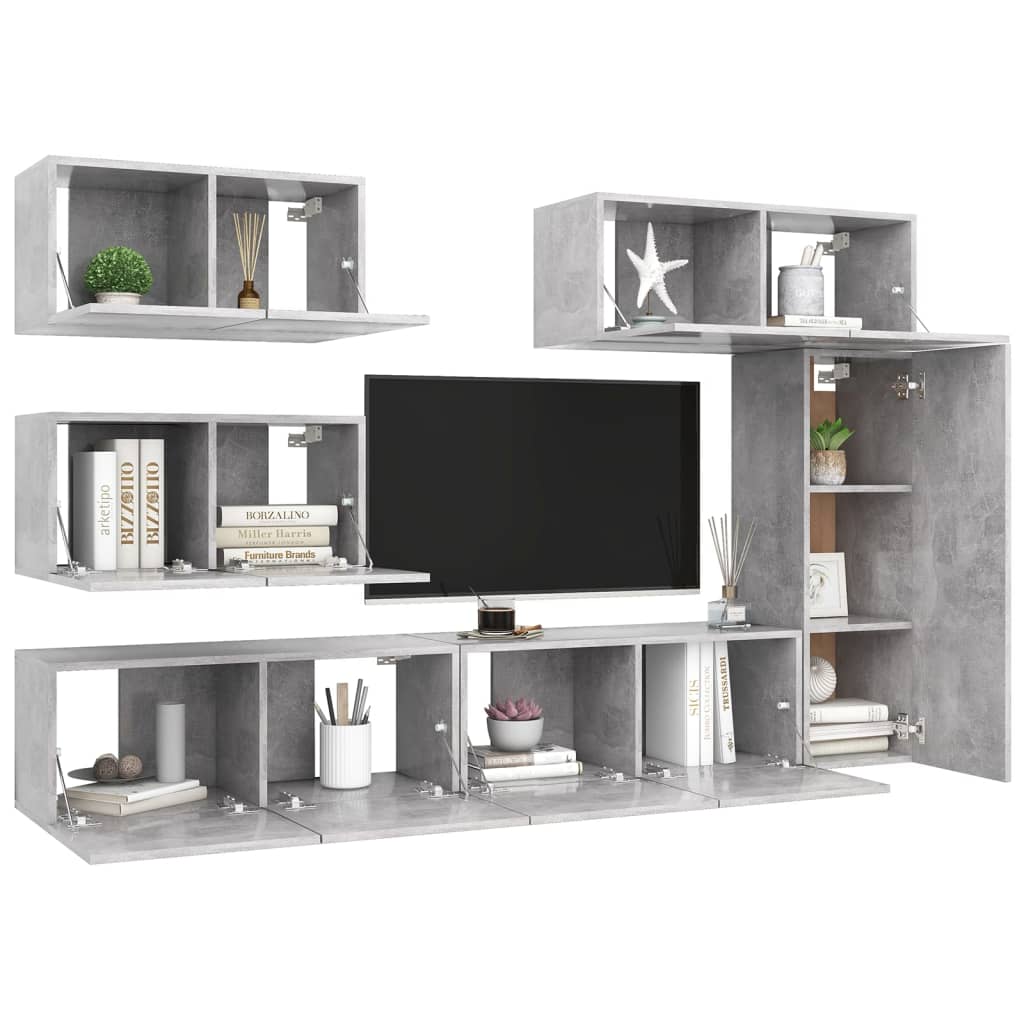 Vidaxl 6-Cz. TV Cabinet Set, Concrete Grey, Wood-Based Material