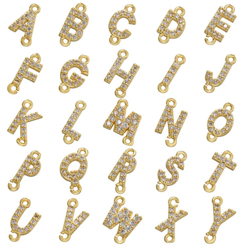 CZ Crystal 26 Initial Letter A-Z Charms Gold Plated Brass Connector for Necklace Bracelet Jewelry Accessories :VD1114